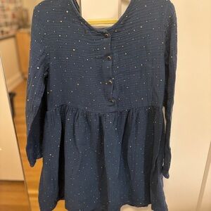 Navy Blue Kids Dress with Button Detail